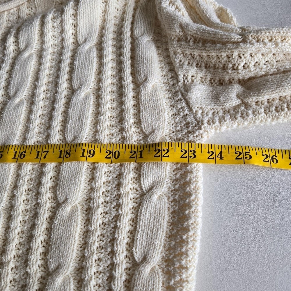Ivory Cable Knit 100% Cotton Rolled Neck Sweater XL Preppy Fisherman Minimalist - Picture 9 of 10